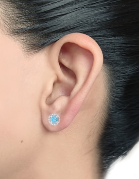Broqueles Cristal Joyas de oro blanco 14 K topacio y diamante