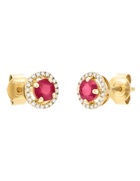 Broqueles Cristal Joyas de oro amarillo 14 K rubí y diamante