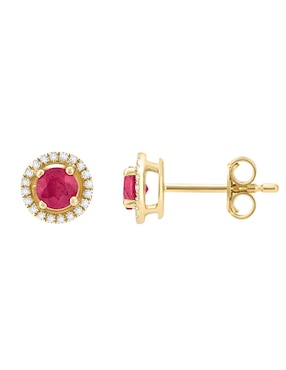 Broqueles Cristal Joyas de oro amarillo 14 K rubí y diamante