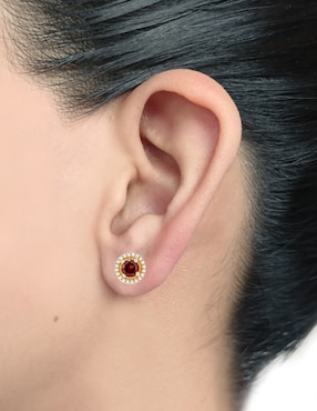 Broqueles Cristal Joyas de oro amarillo 14 K granate