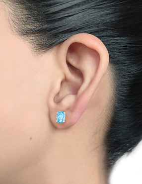 Broqueles Cristal Joyas de oro blanco 14 K topacio azul de londres