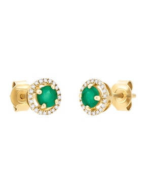 Broqueles Cristal Joyas de oro amarillo 14 K esmeralda y diamante