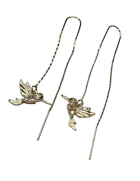 Aretes largos de colibrí Limerence by Claudia Herrera Aves 14 k con acabado baño de oro zirconia