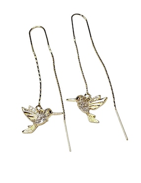Aretes largos de colibrí Limerence by Claudia Herrera Aves 14 k con acabado baño de oro zirconia