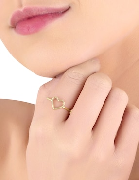 Anillo de corazón Cristal Joyas 14 k de oro amarillo brillante