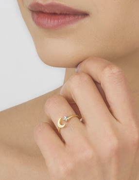 Anillo de luna Cristal Joyas 14 k de oro amarillo brillante