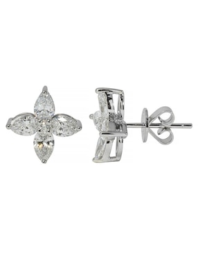 Broqueles de flor Smiling Rocks Flora de oro blanco 14 K con acabado espejo diamante de laboratorio