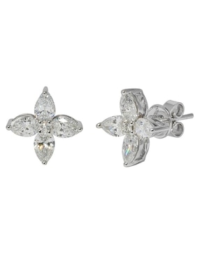 Broqueles de flor Smiling Rocks Flora de oro blanco 14 K con acabado espejo diamante de laboratorio