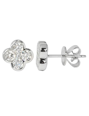 Broqueles de flor Smiling Rocks Flora de oro blanco 14 K con acabado espejo diamante de laboratorio