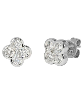 Broqueles de flor Smiling Rocks Flora de oro blanco 14 K con acabado espejo diamante de laboratorio