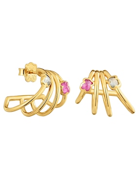 Aretes cortos de oso Tous Icon Color Lgg de plata P925 con acabado brillante rubí y espinela