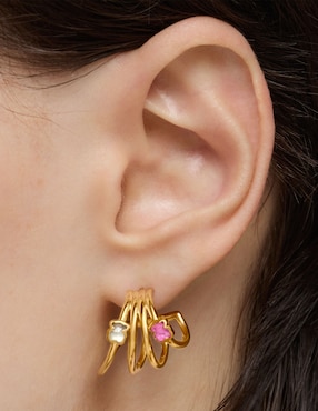 Aretes cortos de oso Tous Icon Color Lgg de plata P925 con acabado brillante rubí y espinela