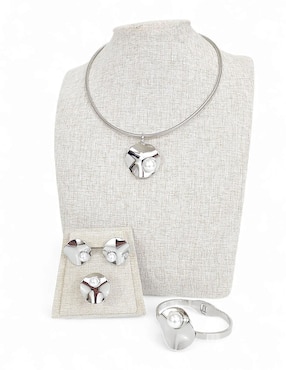Collar, aretes, pulsera y anillo Og perla de cristal