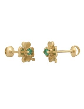 Broqueles de trébol Cristal Joyas de oro amarillo 14 k esmeralda