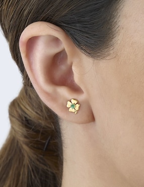 Broqueles de trébol Cristal Joyas de oro amarillo 14 k esmeralda