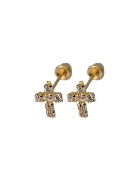 Broqueles de cruz Mardia de oro 14 k con acabado pavé zirconia
