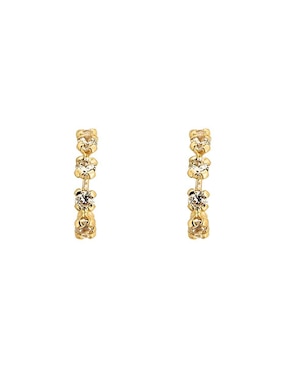 Broqueles Punto Metálico de oro amarillo 10 k con acabado pavé zirconia