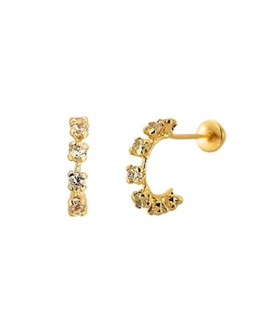 Broqueles Punto Metálico de oro amarillo 10 k con acabado pavé zirconia