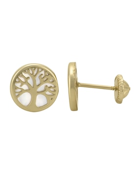 Broqueles de árbol Cristal Joyas de oro amarillo 14 k con acabado pulido