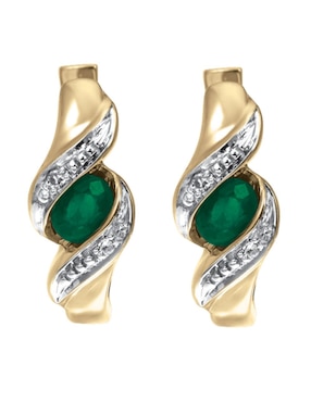 Aretes huggies Cristal Joyas de oro amarillo 14 k con acabado pulido esmeralda y diamante