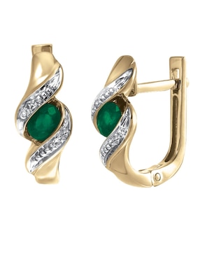 Aretes huggies Cristal Joyas de oro amarillo 14 k con acabado pulido esmeralda y diamante