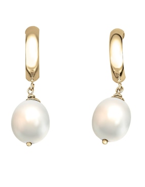 Aretes largos de perla Cristal Joyas de oro amarillo 14 k con acabado pulido perla