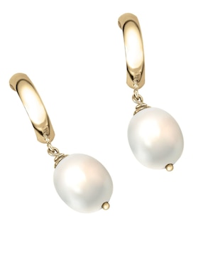 Aretes largos de perla Cristal Joyas de oro amarillo 14 k con acabado pulido perla