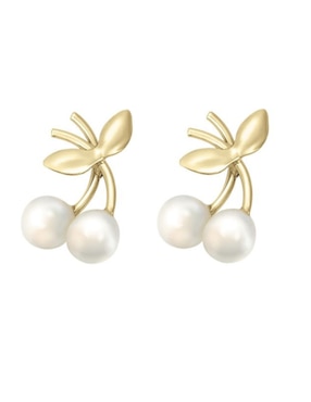 Broqueles de cereza Cristal Joyas de oro amarillo 14 k con acabado pulido perla