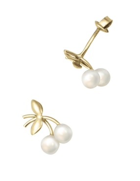 Broqueles de cereza Cristal Joyas de oro amarillo 14 k con acabado pulido perla