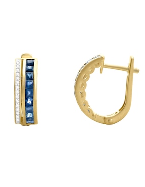 Aretes huggies de rectangular Cristal Joyas de oro amarillo 14 k con acabado pulido zafiro y diamante