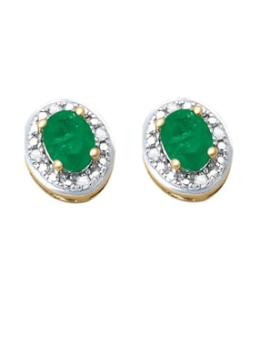 Broqueles Cristal Joyas de oro amarillo 14 k con acabado pulido esmeralda y diamante