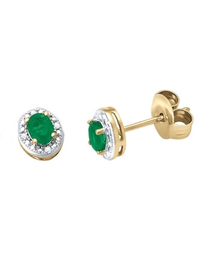 Broqueles Cristal Joyas de oro amarillo 14 k con acabado pulido esmeralda y diamante