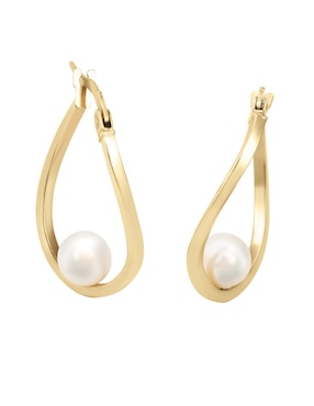 Arracadas de gota Cristal Joyas de oro amarillo 14 k con acabado pulido perla