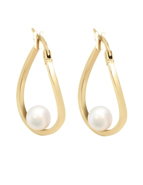 Arracadas de gota Cristal Joyas de oro amarillo 14 k con acabado pulido perla