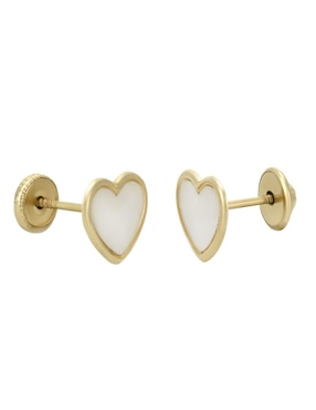 Broqueles de corazón Cristal Joyas de oro amarillo 14 k con acabado pulido madre perla