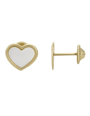 Broqueles de corazón Cristal Joyas de oro amarillo 14 k con acabado pulido madre perla