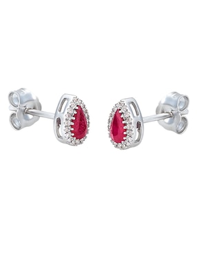 Broqueles de gota Cristal Joyas de oro blanco 14 K con acabado pulido rubí y diamante