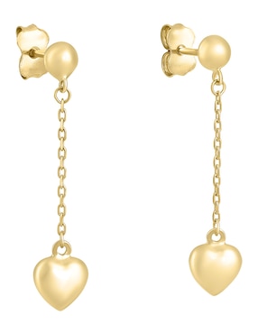 Aretes largos de corazón Cristal Joyas de oro amarillo 14 k con acabado pulido