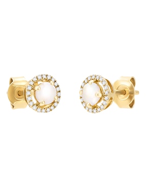 Broqueles redondos Cristal Joyas de oro amarillo 14 K diamante y ópalo