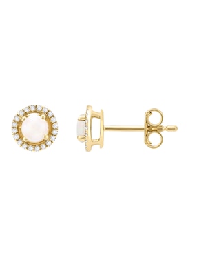 Broqueles redondos Cristal Joyas de oro amarillo 14 K diamante y ópalo
