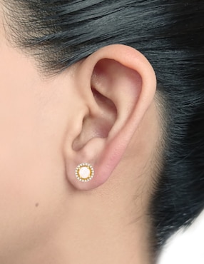 Broqueles redondos Cristal Joyas de oro amarillo 14 K diamante y ópalo