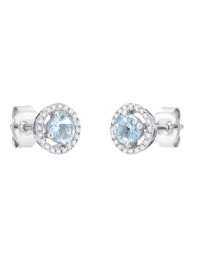 Broqueles redondos Cristal Joyas de oro blanco 14 K diamante y aguamarina