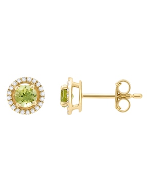 Broqueles redondos Cristal Joyas de oro amarillo 14 K peridoto