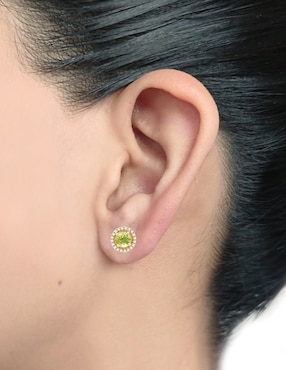 Broqueles redondos Cristal Joyas de oro amarillo 14 K peridoto