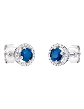 Broqueles redondos Cristal Joyas de oro blanco 14 K zafiro y diamante