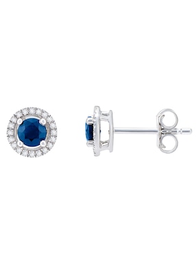 Broqueles redondos Cristal Joyas de oro blanco 14 K zafiro y diamante