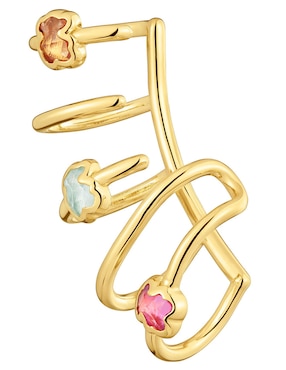 Arete ear cuff de oso Tous Icon Color LGG de plata P 925 con acabado baño de oro rubí y zafiro