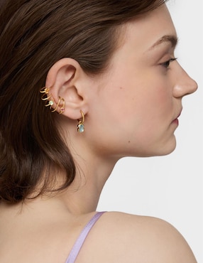 Arete ear cuff de oso Tous Icon Color LGG de plata P 925 con acabado baño de oro rubí y zafiro