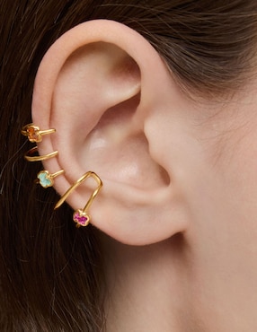 Arete ear cuff de oso Tous Icon Color LGG de plata P 925 con acabado baño de oro rubí y zafiro