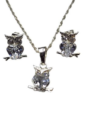 Aretes y collar de búho Limerence by Claudia Herrera Ave Nocturna de plata P 925 zirconia